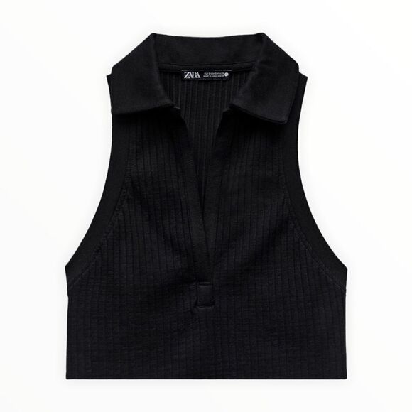 ZARA | Black | RIBBED T-SHIRT - Picture 2 of 8